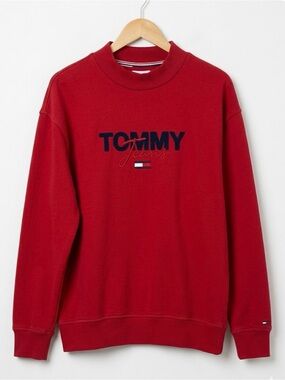 Tommy Jeans Red 90s Appliqué Logo Mock Neck Sweatshirt Size Large